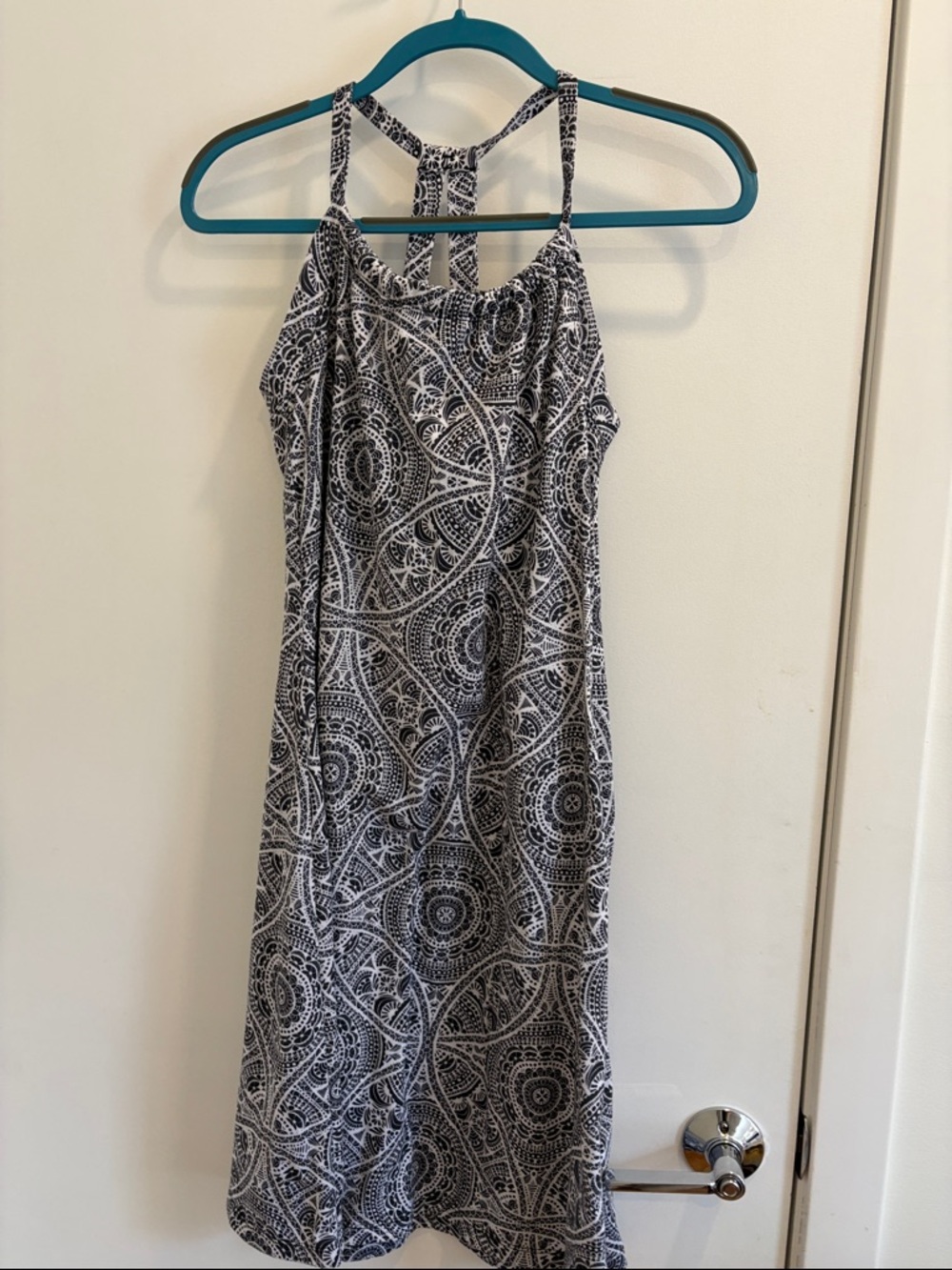 Prana Sleeveless Black & White Patterned Halter Dress